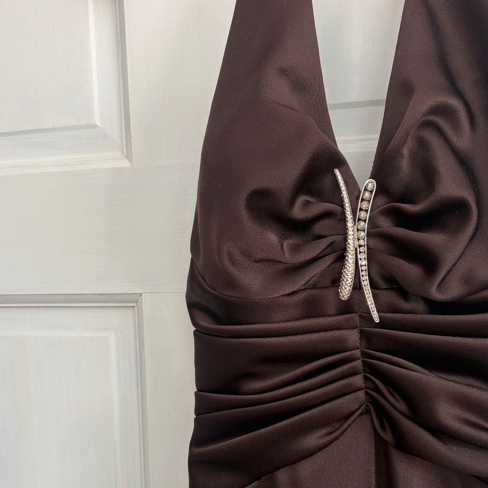 Vintage JS Collections Elegant Dark Brown Halter MIDI Dress